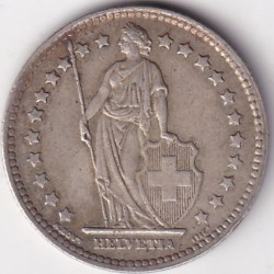 Alternative view of 1 Franc Helvetia standing 1944 Silver Switzerland Coin