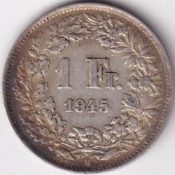 1 Franc Helvetia standing 1945 Silver Switzerland Coin