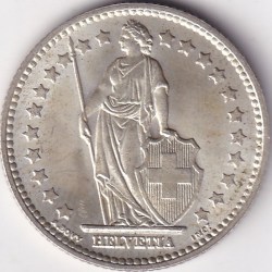 Alternative view of 1 Franc Helvetia standing 1956 Silver Switzerland Coin