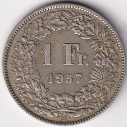 1 Franc Helvetia standing 1957 Silver Switzerland Coin