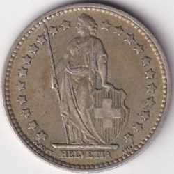 Alternative view of 1 Franc Helvetia standing 1957 Silver Switzerland Coin