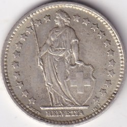 Alternative view of 1 Franc Helvetia standing 1959 Silver Switzerland Coin