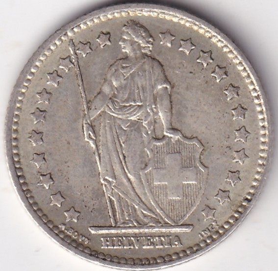 1 Franc Helvetia standing 1959 Silver Switzerland Coin