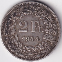 2 Francs Helvetia standing 1944 Silver Switzerland Coin