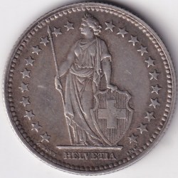Alternative view of 2 Francs Helvetia standing 1944 Silver Switzerland Coin