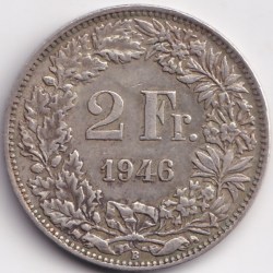 2 Francs Helvetia standing 1946 Silver Switzerland Coin