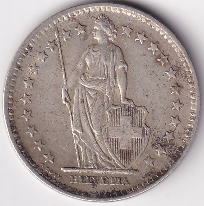 2 Francs Helvetia standing 1946 Silver Switzerland Coin