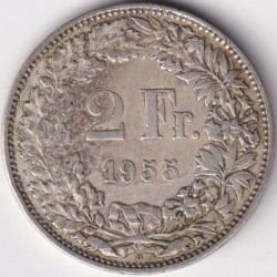 2 Francs Helvetia standing 1955 Silver Switzerland Coin