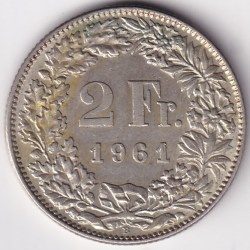 2 Francs Helvetia standing 1961 Silver Switzerland Coin
