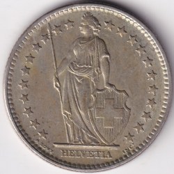 Alternative view of 2 Francs Helvetia standing 1961 Silver Switzerland Coin