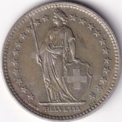 Alternative view of 2 Francs Helvetia standing 1963 Silver Switzerland Coin