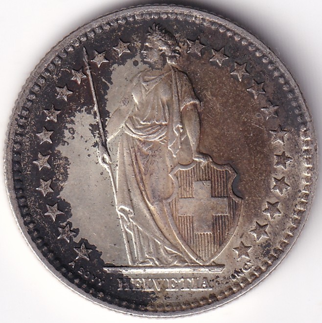2 Francs Helvetia standing 1964 Silver Switzerland Coin