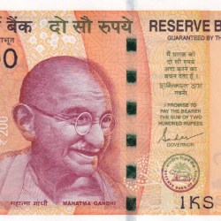 200000 FANCY NUMBER 200 RUPEES GOVERNOR SANJAY MALHOTRA GEM UNC NOTE