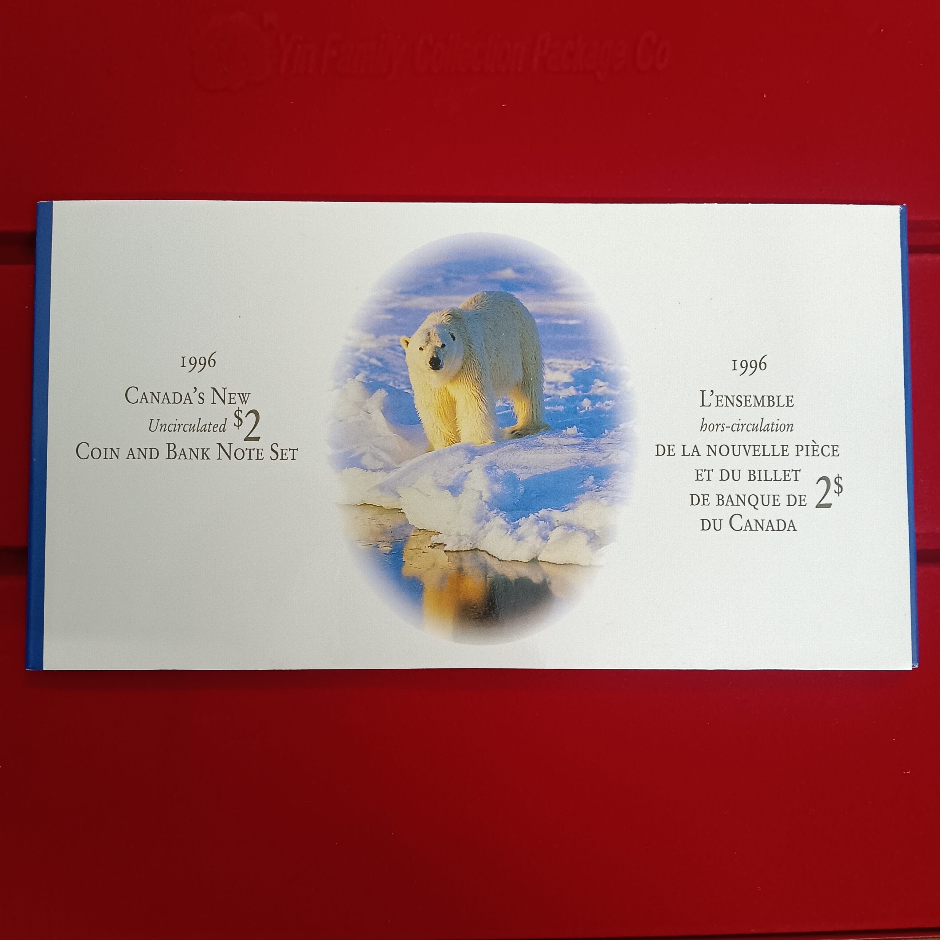 Ex Rare The Polar Bear Canda's New Uncirculated Proof Coin Note 2 Dollar Elizabeth Coin And Bank Elizabeth Note Set 1996 Year Issue ROYAL CANADIAN MINT
