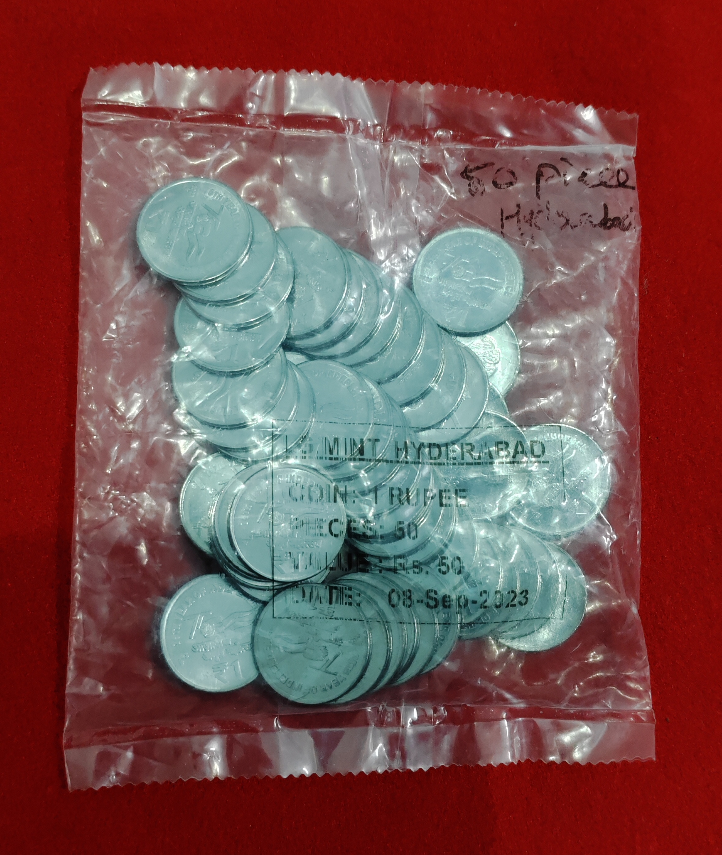 1 RUPEE 2023 HYDERABAD MINT 50 PIECE COIN PACKET