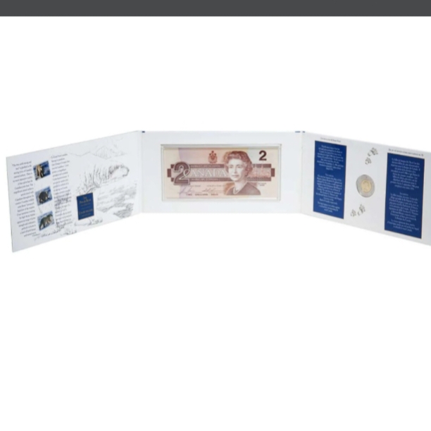 Ex Rare The Polar Bear Canda's New Uncirculated Proof Coin Note 2 Dollar Elizabeth Coin And Bank Elizabeth Note Set 1996 Year Issue ROYAL CANADIAN MINT