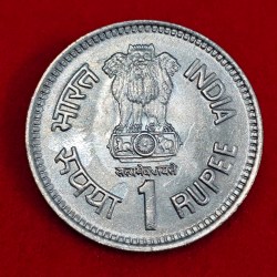 Alternative view of 1 RUPEE JAWAHARLAL NEHRU 1989 COPPER NICKLE COIN SKU 01