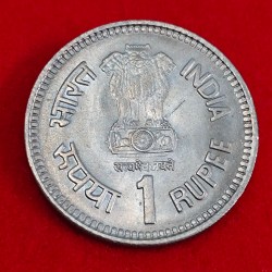 Alternative view of 1 RUPEE JAWAHARLAL NEHRU 1989 COPPER NICKLE COIN SKU 02