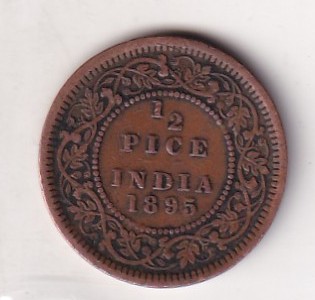 1895 British- India 1/2 Pice (Victoria) Calcutta Mint Rare Coin#C-165