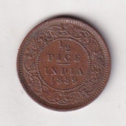 Alternative view of 1889 British- India 1/2 Pice (Victoria) Calcutta Mint Rare Coin#C-159
