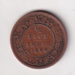 Alternative view of 1899 British- India 1/2 Pice (Victoria) Calcutta Mint Rare Coin#C-160