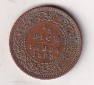 1898 British- India 1/2 Pice (Victoria) Calcutta Mint Rare Coin#C-166