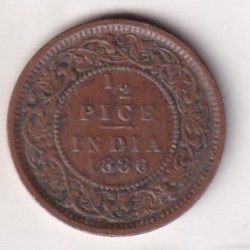 Alternative view of 1886 British- India 1/2 Pice (Victoria) Calcutta Mint Rare Coin#C-169