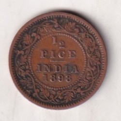 Alternative view of 1898 British- India 1/2 Pice (Victoria) Calcutta Mint Rare Coin#C-163
