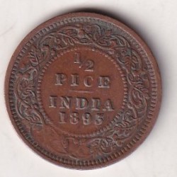 Alternative view of 1893 British- India 1/2 Pice (Victoria) Calcutta Mint Rare Coin#C-164
