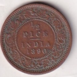 Alternative view of 1890 British- India 1/2 Pice (Victoria) Calcutta Mint Rare Coin#C-170
