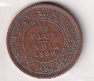 1890 British- India 1/2 Pice (Victoria) Calcutta Mint Rare Coin#C-170