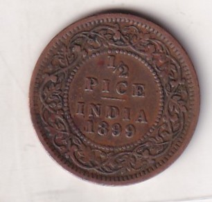 1899 British- India 1/2 Pice (Victoria) Calcutta Mint Rare Coin#C-173