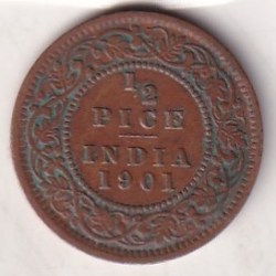Alternative view of 1901 British- India 1/2 Pice (Victoria) Calcutta Mint Rare Coin#C-174