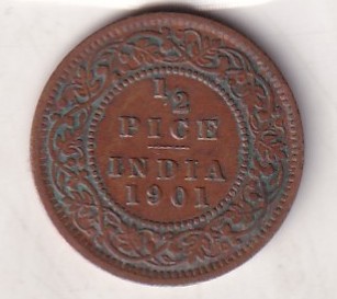 1901 British- India 1/2 Pice (Victoria) Calcutta Mint Rare Coin#C-174