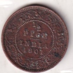 Alternative view of 1901 British- India 1/2 Pice (Victoria) Calcutta Mint Rare Coin#C-175