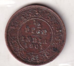 1901 British- India 1/2 Pice (Victoria) Calcutta Mint Rare Coin#C-175