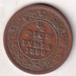 Alternative view of 1896 British- India 1/2 Pice (Victoria) Calcutta Mint Rare Coin#C-176