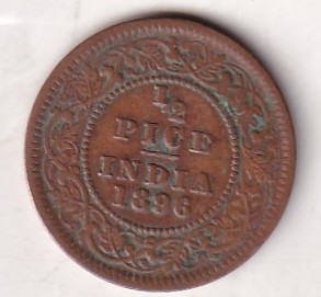 1896 British- India 1/2 Pice (Victoria) Calcutta Mint Rare Coin#C-176