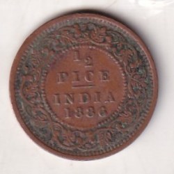 Alternative view of 1886 British- India 1/2 Pice (Victoria) Calcutta Mint Rare Coin#C-205