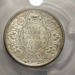 Alternative view of British India George VI Half Rupee 1939 Silver Coin UNC