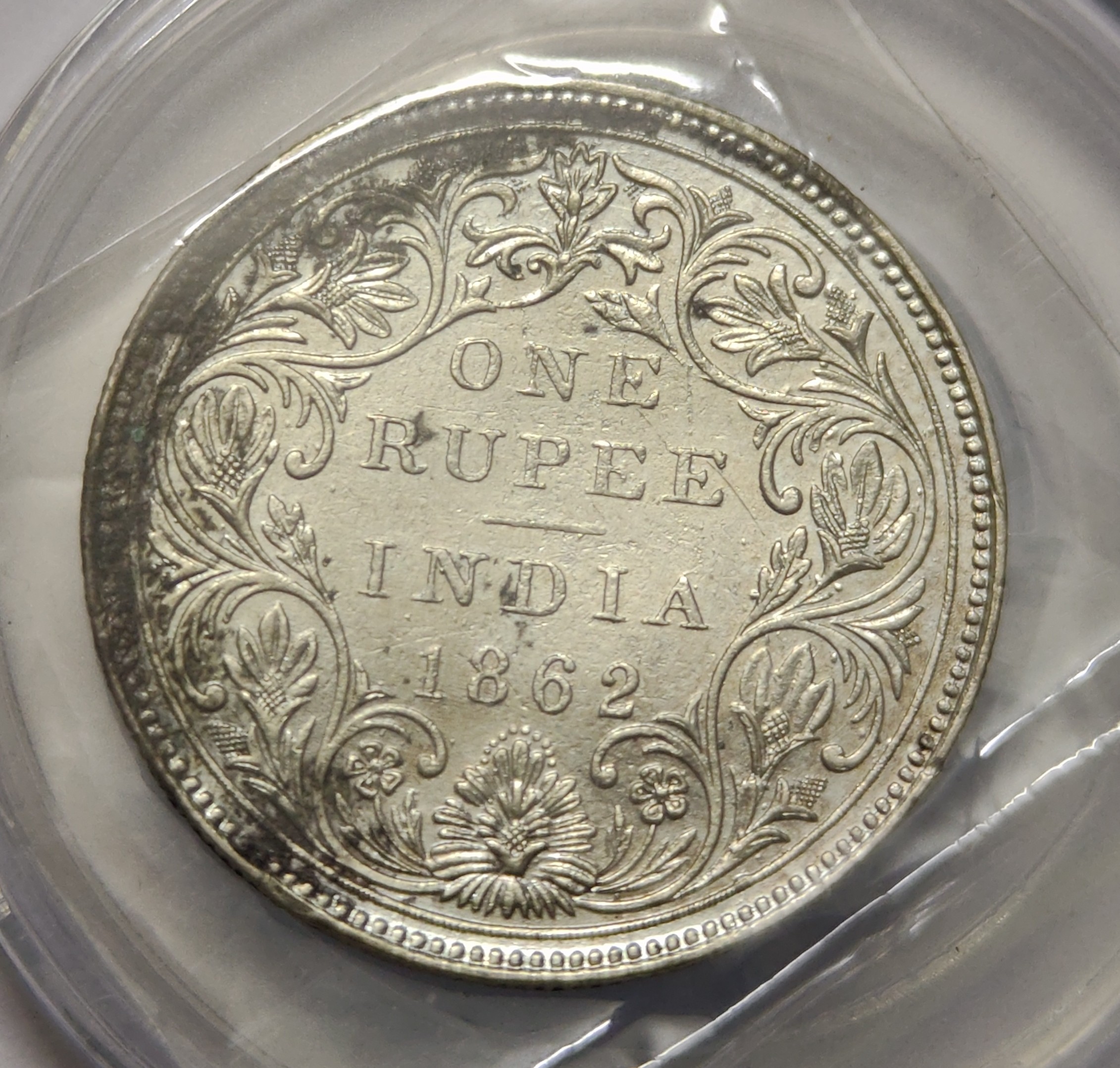 British India Victoria One Rupee 1862 11 Dot Silver Coin High Grade Coin RARE