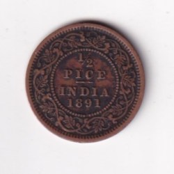 Alternative view of 1891 British- India 1/2 Pice (Victoria) Calcutta Mint Rare Coin#C-253