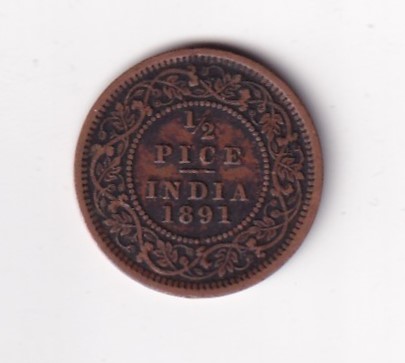 1891 British- India 1/2 Pice (Victoria) Calcutta Mint Rare Coin#C-253