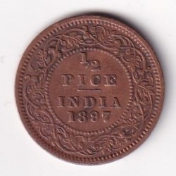 Alternative view of 1897 British- India 1/2 Pice (Victoria) Calcutta Mint Rare Coin#C-217