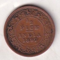 Alternative view of 1897 British- India 1/2 Pice (Victoria) Calcutta Mint Rare Coin#C-223