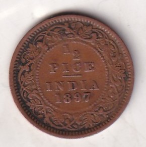1897 British- India 1/2 Pice (Victoria) Calcutta Mint Rare Coin#C-223