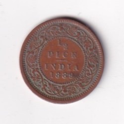 Alternative view of 1889 British- India 1/2 Pice (Victoria) Calcutta Mint Rare Coin#C-219