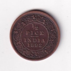 Alternative view of 1892 British- India 1/2 Pice (Victoria) Calcutta Mint Rare Coin#C-256