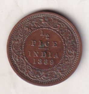 1889 British- India 1/2 Pice (Victoria) Calcutta Mint Rare Coin#C-225