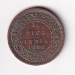 Alternative view of 1886 British- India 1/2 Pice (Victoria) Calcutta Mint Rare Coin#C-257